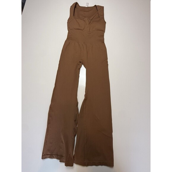 OTOS Pants - Y2K Brown Corset Bustier Wide Leg Jumpsuit Bodycon Stretchy Women’s L
